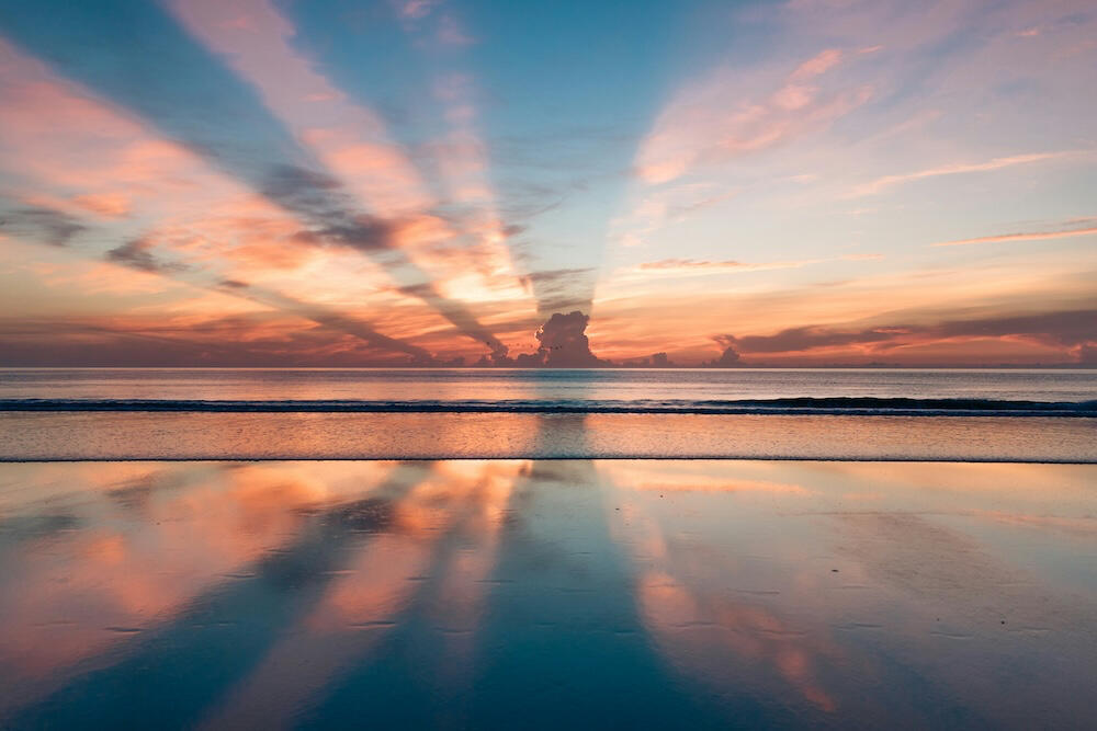 Blue and orange sunset over water